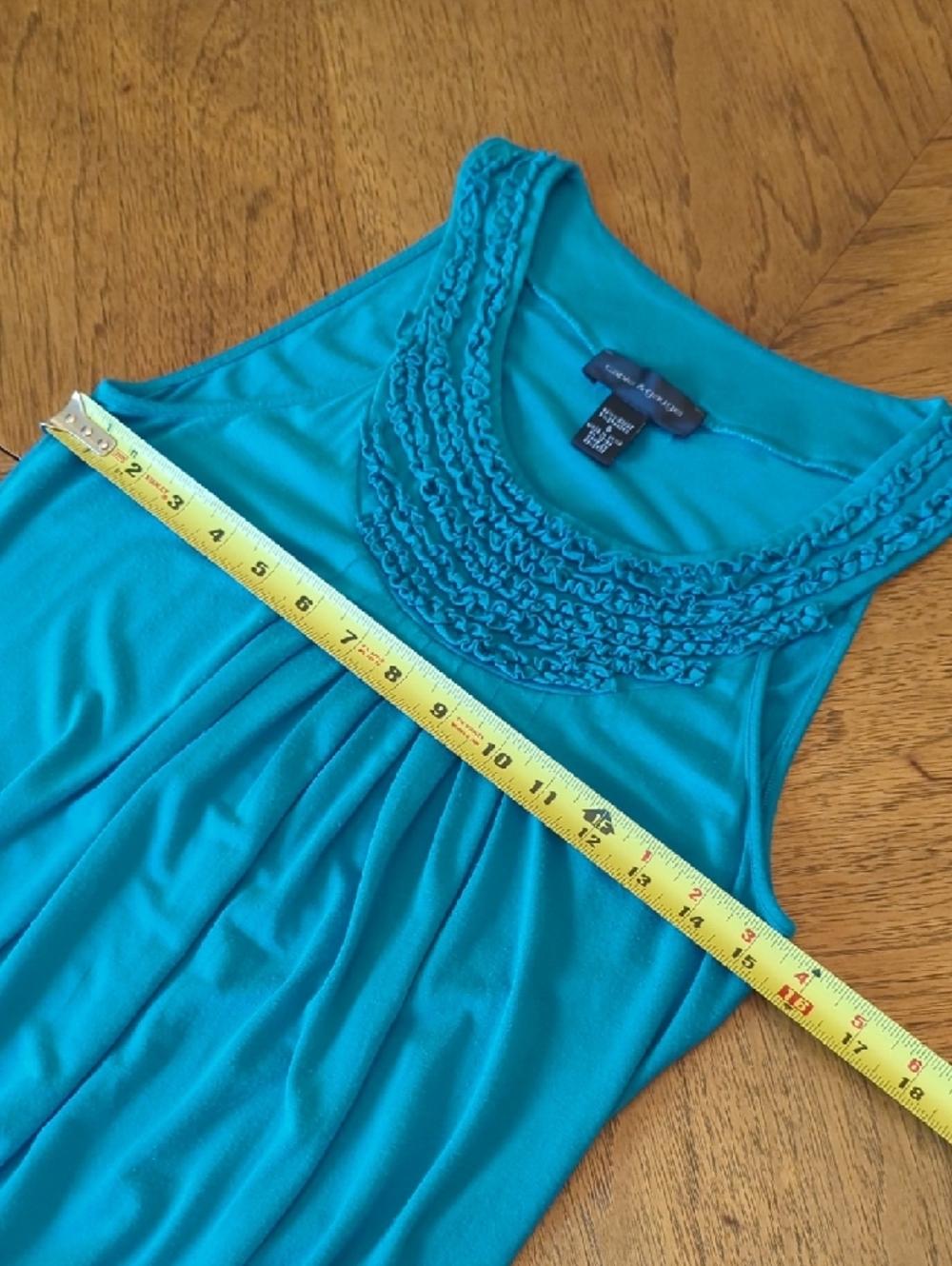 Cable & Gauge Torquoise Sleeveless Pleated Scoop Neck Tank - Picture 4 of 5